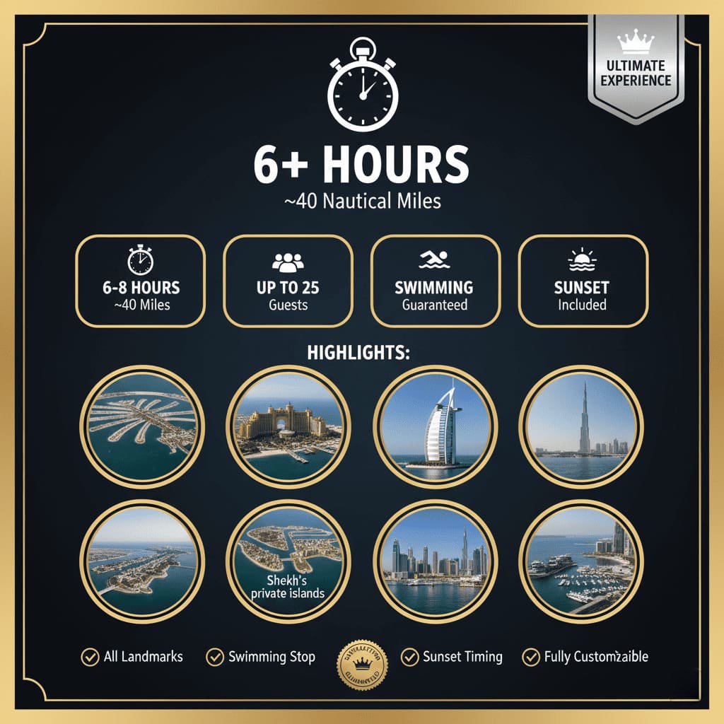 Dubai full-experience yacht tour route: comprehensive highlights experience.