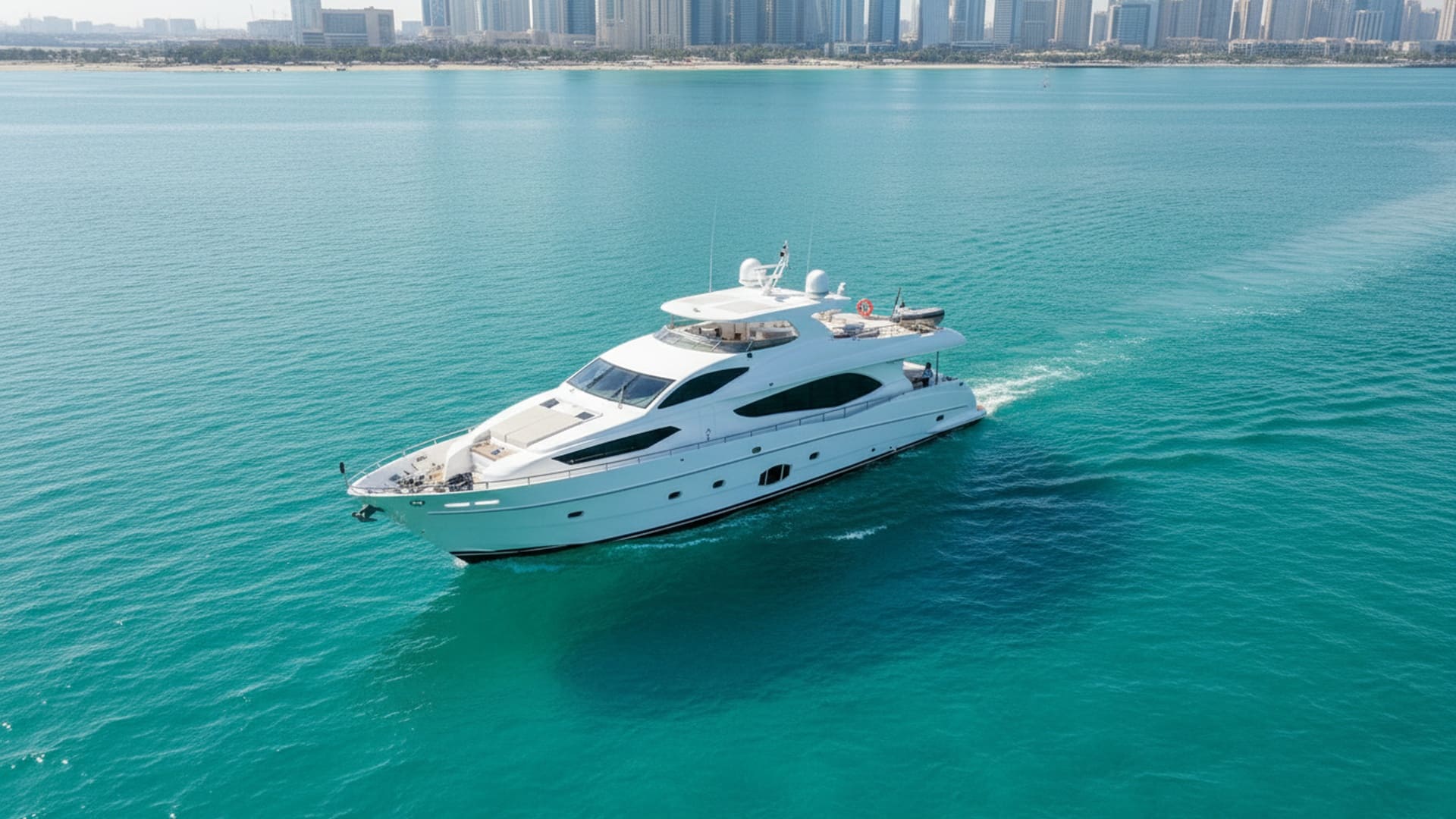 Aerial view Platinum Thunder 101 ft, Dubai Marina charter
