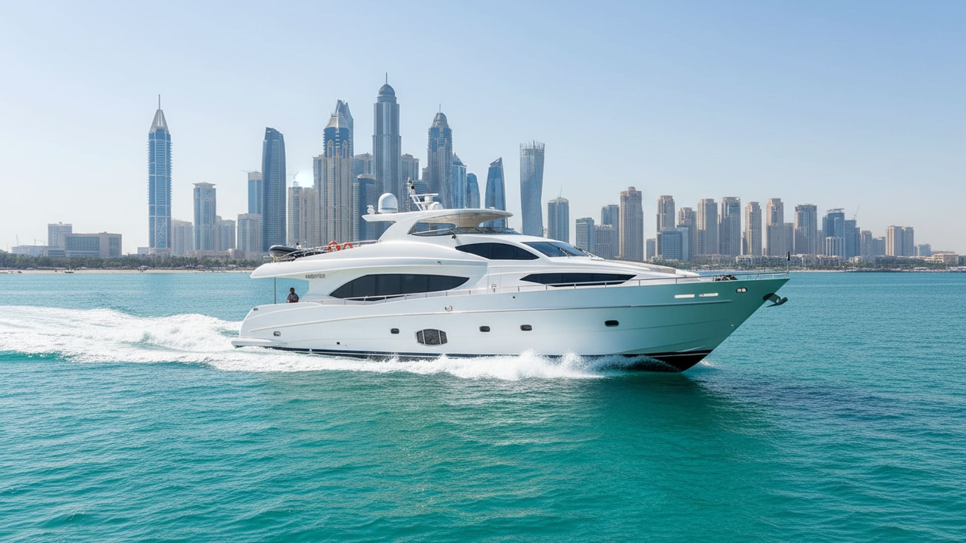 Platinum Thunder 101 ft luxury yacht, Dubai Marina view