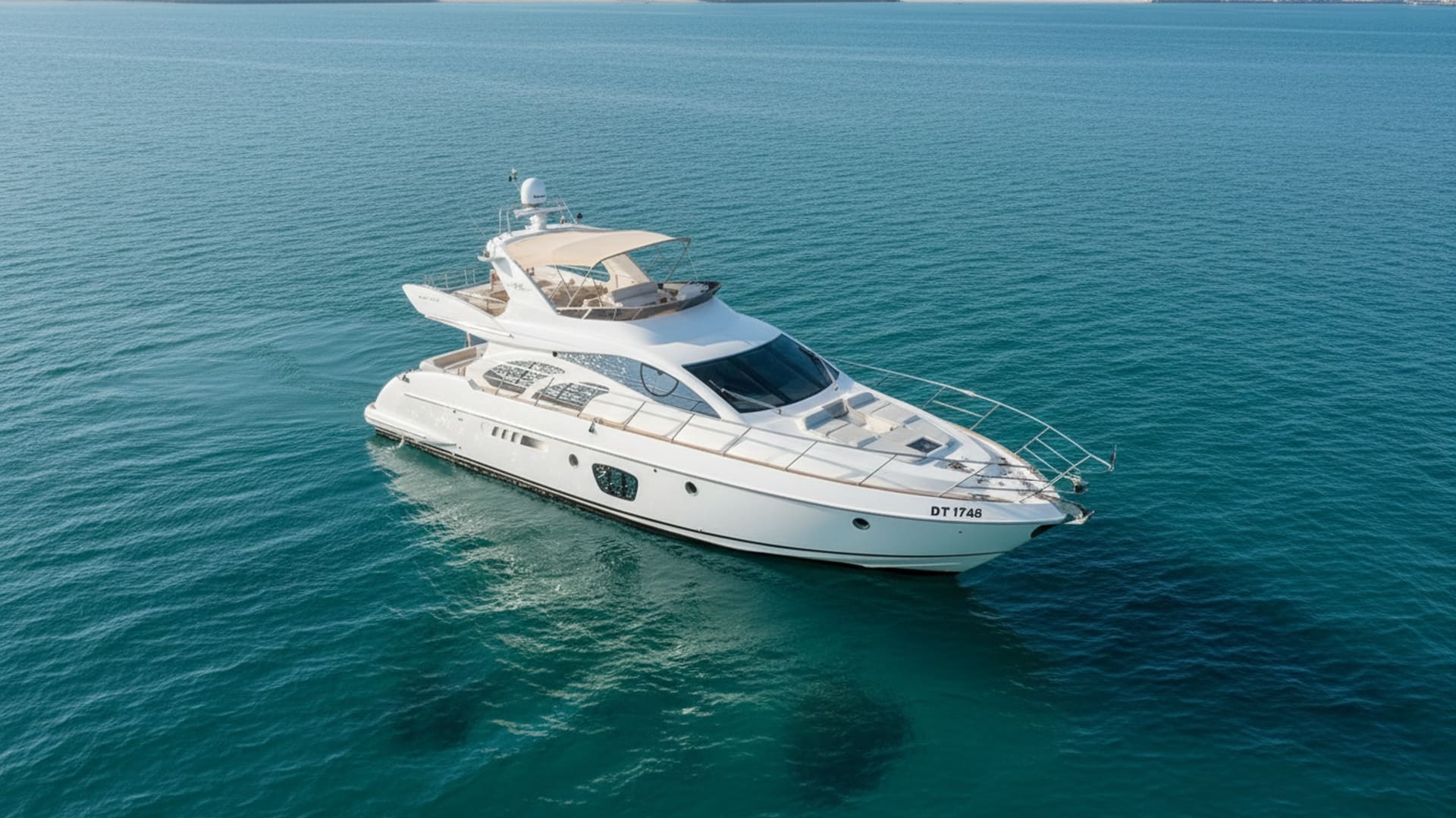 Aerial view of Pearl Ocean 55 ft yacht in Dubai