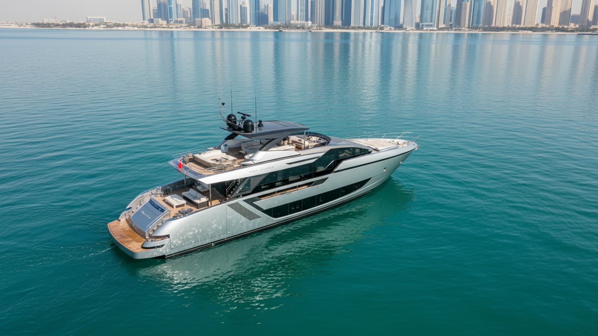 Spirit Haven 82 ft aerial view over Dubai waters